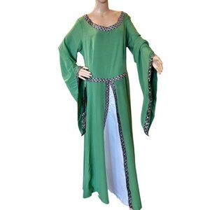 Womens Size 2XL Medieval Renaissance Court Dress Green Cosplay Gown Bell Sleeves